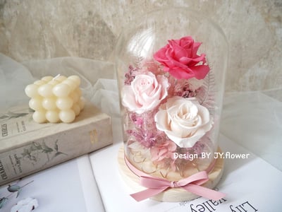 永生玫瑰長型玻璃罩夜燈【春櫻漫飛】1