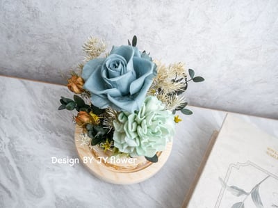 乾燥永生玫瑰水晶球玻璃罩夜燈【薄荷森綠】3