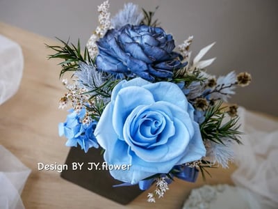 中小型乾燥永生盆花【藍色情懷】2