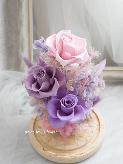 永生玫瑰長型玻璃罩夜燈【霧紫粉晶】4