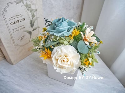 中小型乾燥永生盆花【松綠仙境】1