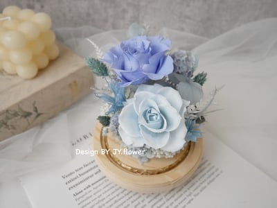 永生玫瑰水晶球玻璃罩夜燈【寒冰灰藍】4