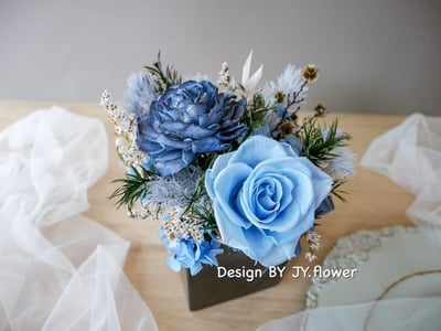 中小型乾燥永生盆花【藍色情懷】3