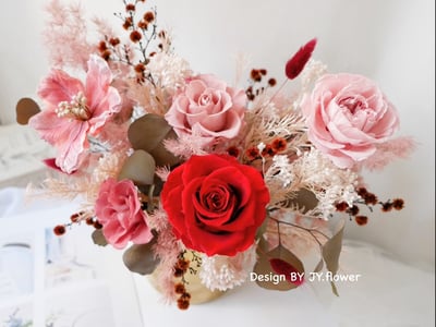 大型圓盆永生乾燥盆花【嫣紅粉黛】3