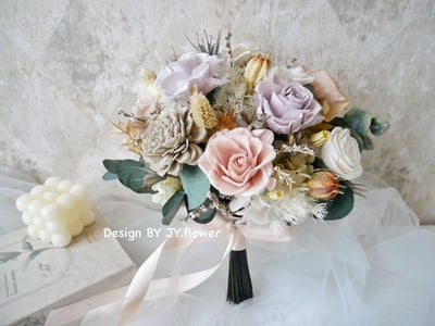 自然型手綁不凋捧花【沙棕膚粉】4