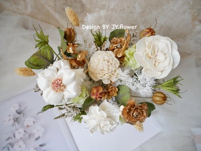 中大型乾燥花盆花【純白流金】2