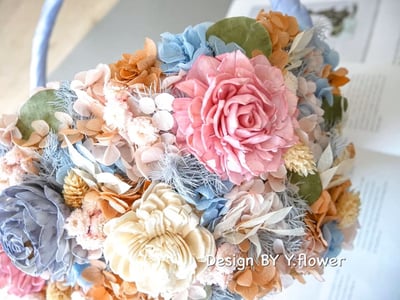 乾燥花喜糖籃【寧靜粉藍】3