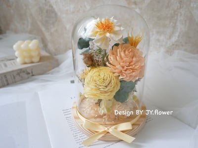 乾燥花長型玻璃罩夜燈【微光晨曦】1