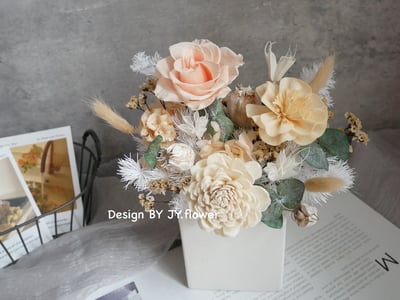 中小型乾燥永生盆花【奶白香檳】1