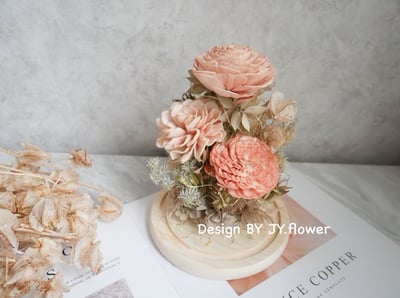 乾燥花長型玻璃罩夜燈【輕裸膚粉】4