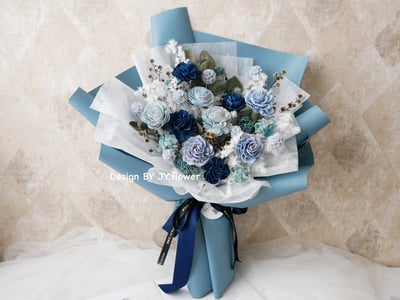 大型藍黑色乾燥花束【時尚藍調】1