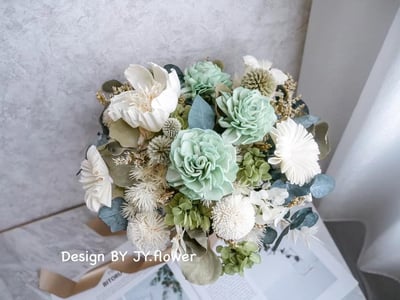 自然型手綁乾燥花分束捧花【薄荷森林】4