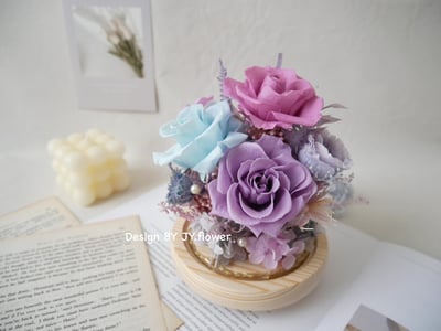 高訂款永生玫瑰水晶球玻璃罩夜燈【煙紫天藍】3