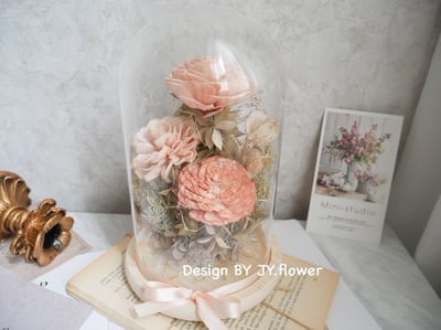 乾燥花長型玻璃罩夜燈【輕裸膚粉】1