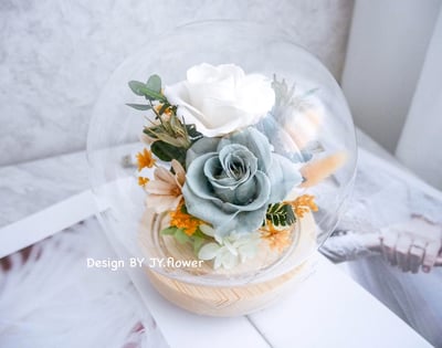 永生玫瑰水晶球玻璃罩夜燈【薄荷森林】1