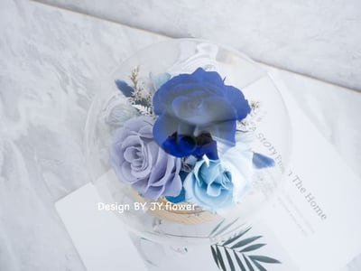 永生玫瑰水晶球玻璃罩夜燈【靜謐藏藍】4