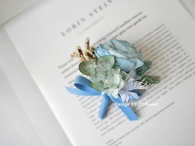 自然型手綁乾燥花分束捧花【清爽水藍】3