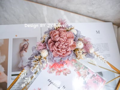 永生繡球仿舊金屬玻璃相框【霧紫】2