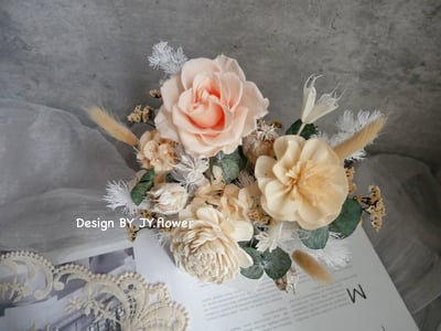 中小型乾燥永生盆花【奶白香檳】2