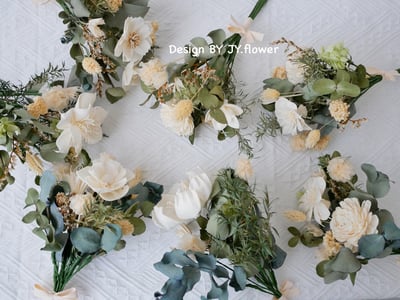 自然型手綁乾燥花分束捧花【純粹白系】2