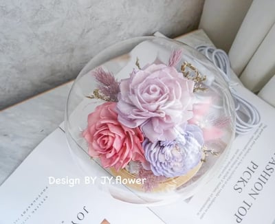 乾燥花水晶球玻璃罩夜燈【魔幻魅紫】4