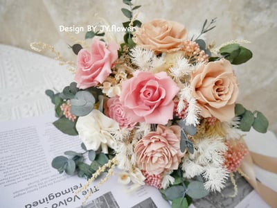 自然型手綁韓式不凋花分束捧花【優雅女孩】2