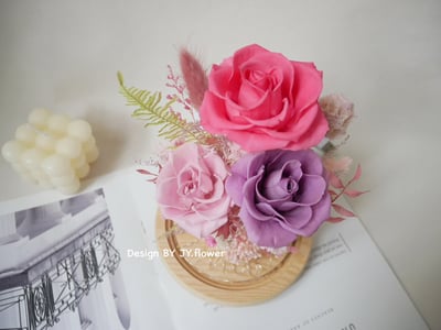 永生玫瑰長型玻璃罩夜燈【桃粉霧紫】2