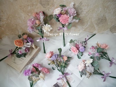 自然型手綁不凋花分束捧花【浪漫粉紫】4