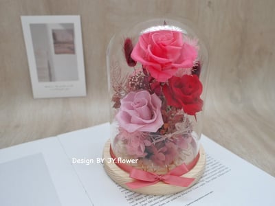 永生玫瑰長型玻璃罩夜燈【粉桃嫣紅】1