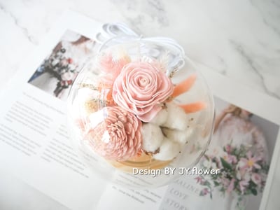 乾燥花水晶球玻璃罩夜燈【柔美氣息】3