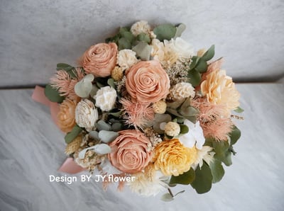 自然型手綁乾燥花分束捧花【橘粉蜜柑】2