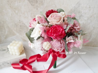 自然型手綁乾燥花分束捧花【紅粉知己】1