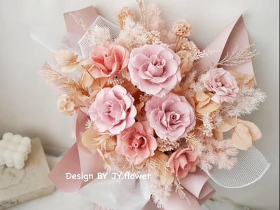 大型韓式永生玫瑰花束【朦朧霧粉】2