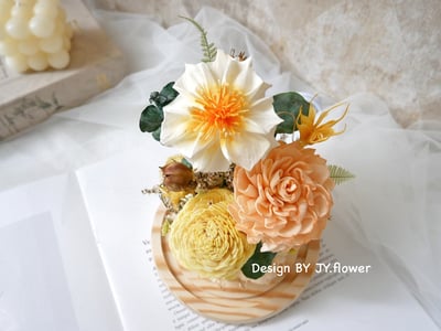 乾燥花長型玻璃罩夜燈【微光晨曦】2