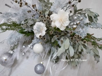 【銀色聖誕】乾燥花壁掛3