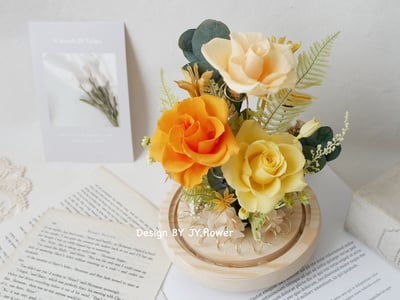 永生玫瑰長型玻璃罩夜燈【燦爛如昔】2