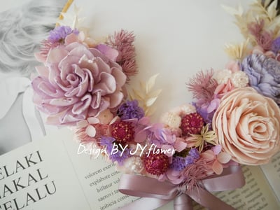 乾燥花中式團扇花【煙紫柔粉】4