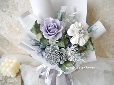 中小型永生玫瑰花束【灰霧】2