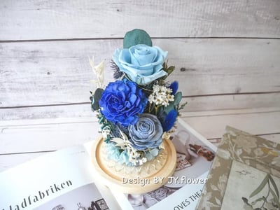 乾燥永生玫瑰長型玻璃罩夜燈【爵士藍調】2