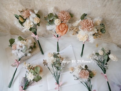 自然型手綁乾燥花分束捧花【氣質膚粉】3