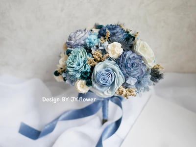圓形乾燥花捧花【時尚藍調】1