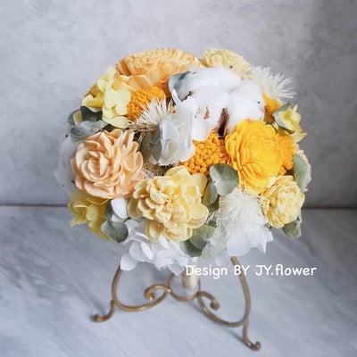 圓形迷你款乾燥花捧花【燦爛金黃】4