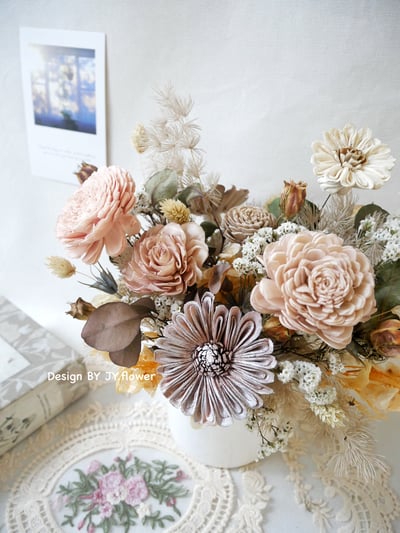 中大型圓盆乾燥花盆花【唯美初秋】3