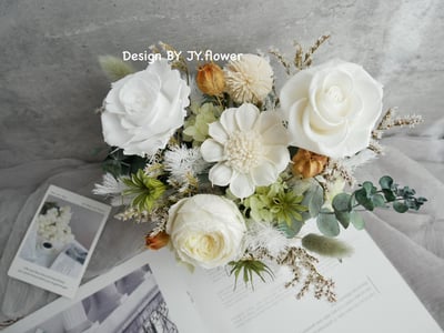 中大型乾燥永生花盆花【純粹白系】2