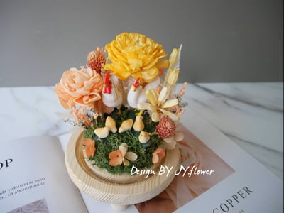 乾燥花水晶球玻璃罩帶路雞夜燈【金雞報喜】3