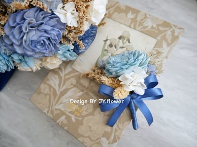 圓形乾燥花分束捧花【時尚藍調】3