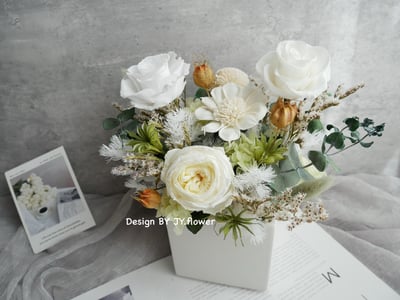 中大型乾燥永生花盆花【純粹白系】1