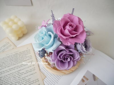 高訂款永生玫瑰水晶球玻璃罩夜燈【煙紫天藍】2