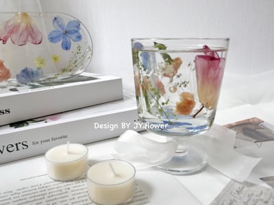 【乾燥花玻璃燭台】大豆蠟/婚禮小物/生日禮/伴娘1