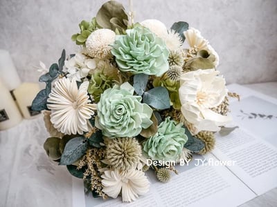 自然型手綁乾燥花分束捧花【薄荷森林】3